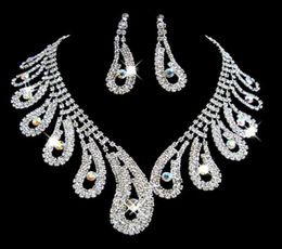 Womens Bridal Wedding Pageant Strass Ketting Oorbellen Sieraden Sets voor Party Bruids Sieraden mode schoonheid Jewelry6307943