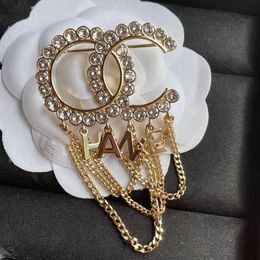 Damesbroche Pinnen Letter Diamant Tassel broche Pin Pak Dress Pins For Lady Fashion Brief Letter Designer Broches Luxe sieradenaccessoires