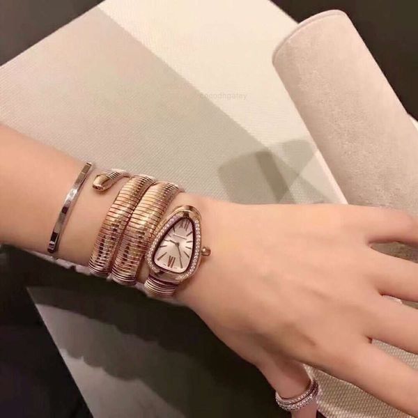 Bvlgairs Bvlgairs Luxury Montres de luxe Célébrité Star de luxe Lady Fomés Femmes Regardez Snake Rose Gold Bracelet avec diamant enveloppant un groupe en acier HF3Q KSAY