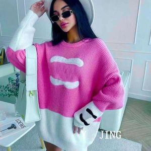 Dames c Interlocking Design Sweater Pink Letter Borduurwerkprutwerk Meisjes lange mouw sweatshirt mode contrasterende kleuren gebreide kleding jassen