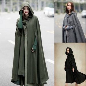 Womens Cape Hooded Cloak Solid Color Cardigan Long Jassen Cutton Blend Bovenkleding Dames Clooting Losse mantel