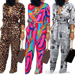 Womens Cardigan Leopard Printed Jumpsuits 2023 Sexy Bandage Body-kleding Designer Damesbroeken met lange mouwen Rompertjes