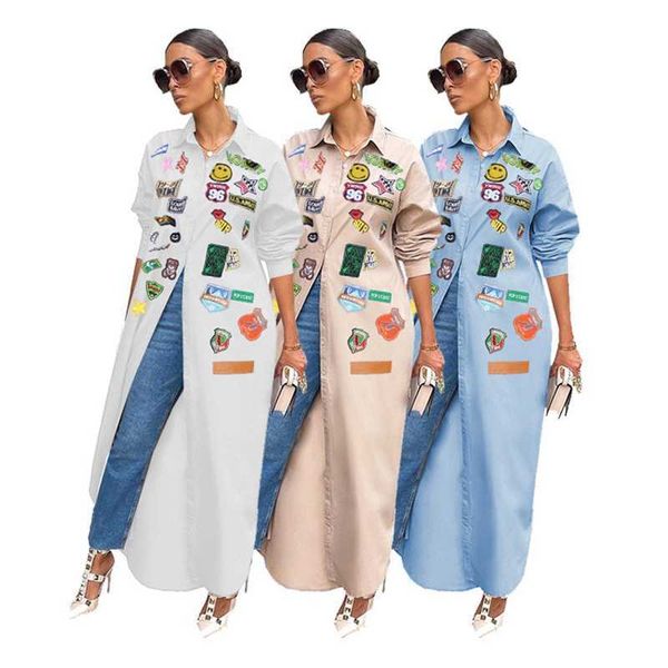 Femmes Robes Décontractées Desinger Vêtements Mode Nouvelle Impression Personnalisée Crème Solaire Chemise Robe Long Manteau Plus La Taille