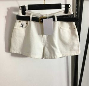 Femmes décontracté minimaliste Shorts coton brodé Logo poche coupe ajustée Denim court noir ceinture été sortie quotidienne femmes vêtements 55