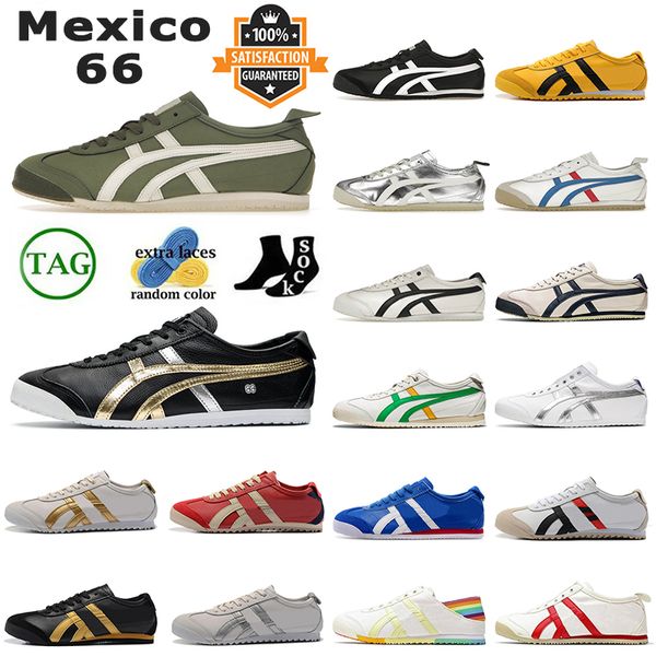 Chaussures de sport pour femmes Onitsukass Tiger Mexico 66 Canvas Series Hommes Femmes Argent Off Beige Grass Vert Rouge Jaune Slip-on Designer Baskets Plate-forme de baskets de sport