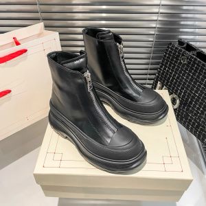 Chaussures en cuir de haute qualité Martin Boot Designer de luxe Nouveau noir Vintage Zipper Plateforme Boot Femmes Mode Cuir Printemps et Automne Top Qualité Casual Chaussure avec boîte