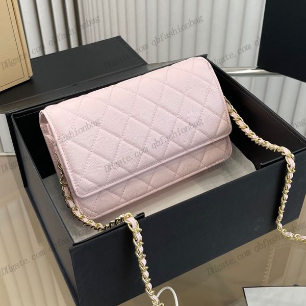 Purso de caviar para mujeres billetera larga bolso de cuero de cuero de cuero clásico diamante acolchado cadena de hardware de la carcasa de hombro del hombro bolsos de diseñador de diseñador de 19x12 cm