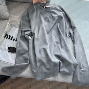 Cementgrijze hoodies voor dames, oversized appliqué geborduurde top met lange mouwen