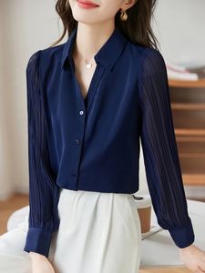 Chires Chic Chics à manches longues Elegant Style French Ol Office Tops Fashion Fashion Femmes Casual Femmes Blouses Printemps 240407