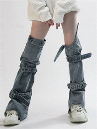 Les jambes de jambe de jeunesse Chic Longs de genou bouclées bas de jean gothiques kawaii y2k long streetwear 240422