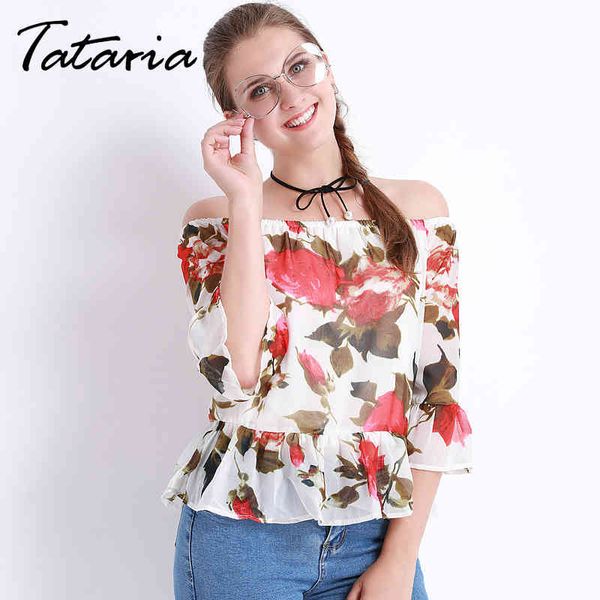 Mulheres Chiffon Blusa Padrão Alças Senhoras Tops Mulheres Blusas Camisa de Verão Roupas Femininas Tataria 210514