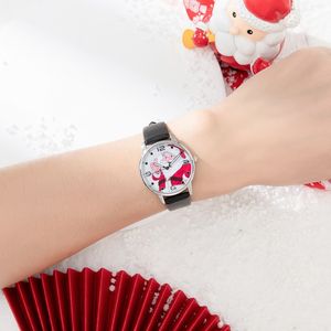 Dames kerststijl Ronde Dial Santa Patroon Bottom Fashion Personality Belt Quartz Kijk J2