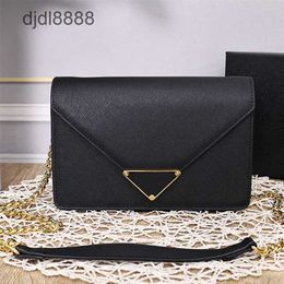 Womens Clamshell Type One Shoulder Triangle Enamel Metal Label Leather Crossbody Portable Chain Womens Cross Cowhide Envelope Postman Square Bag