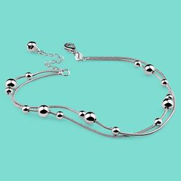 Womens Classic 925 Echte Sterling Silver Chain Minimalistische Bead Chain Enkle Bracelet 27cm zomer Femal Beach Sandals Sieraden 240511