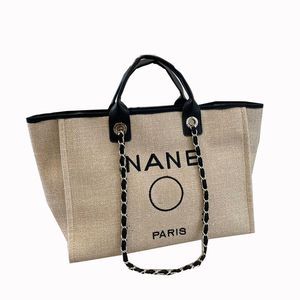 Dames klassieke canvas strand boodschappentassen Deauville ketting zilveren metalen hardware borduurwerk bagage large capaciteit 4 kleuren luxe ontwerper handtassen 37x28 cm