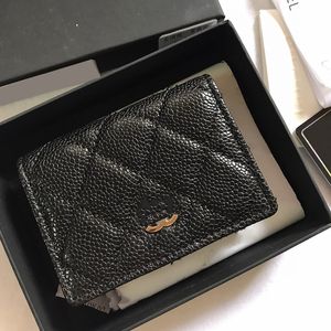 Sac de portefeuille de cartes noires en cuir caviar en cuir caviar pour femmes