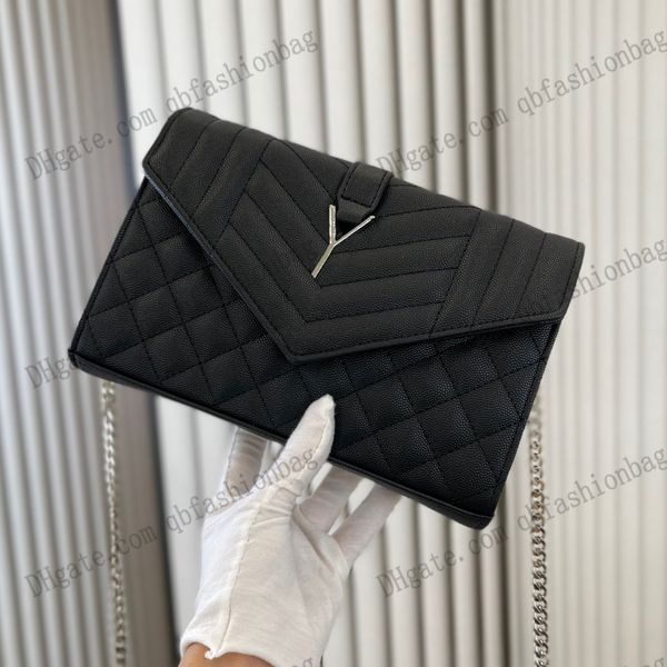 M￩lange enveloppe classique pour femmes Portefeuille d'embrayage Matelasse Call￨ge en peau de serre-serre d'or Silver Black Cha￮ne Purs ￠ sac ￠ main