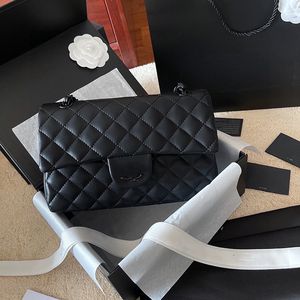 Femmes Classique Flap Lambskin Full Black Cf Sacs à bandoulière Matériel en métal Matelasse Chaîne Bandoulière Sacs à main Multi Pochette Outdoor Sacche Purse 25CM