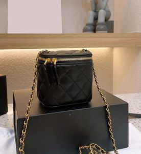 Mini vanité classique pour femmes avec sacs de boîte à chaîne Caviar en cuir veau en cuir en or marge de brouillard