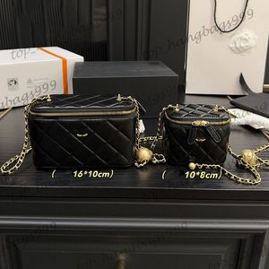 Boîte à balle en or matelassé classique pour femmes sacs de boîte de vanité de casse de vanité avec réseau diamant miroir chaîne de maquillage à bandoulière