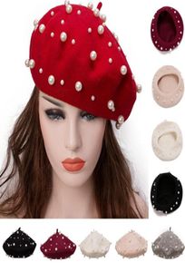 Chapeaux en tricot en laine d'hiver classiques pour femmes Caps baggy fashion sweet perle français artiste béret cap y912119734