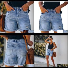 Vêtements pour femmes vêtements livraison directe 2021 été haute Denim Shorts femmes décontracté lâche dames mode grande taille taille élastique jambe large court