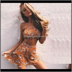 Vêtements pour femmes vêtements livraison directe 2021 mode femmes Boho été plage florale courte Mini jupes ensemble élégant vacances Playa Harajuku dames