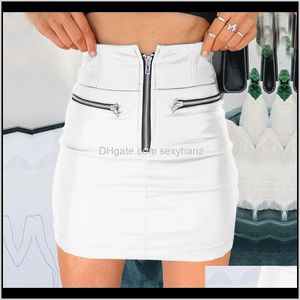 Vêtements pour femmes vêtements livraison directe 2021 été en cuir fermeture éclair mode jupe noir blanc Pu Cool jupes Jnuw0