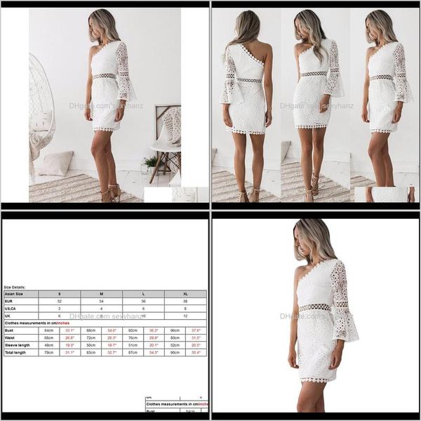 Vêtements pour femmes Vêtements Drop Delivery 2021 Femmes Robe en dentelle blanche Sexy Une épaule Flare Sleeve Crochet Bodycon Hollow Out Clubwear Mini Par