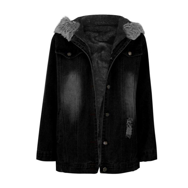 Manteau femme veste hiver chaud col en fausse fourrure à capuche décontracté femme surdimensionné veste en jean 1ANJA