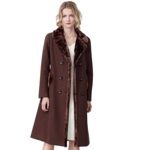 Manteau femme veste d'hiver Double boutonnage col barge plat mi-long laine mélangée caban veste 2954L