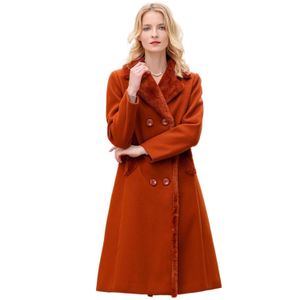 Manteau femme veste d'hiver Double boutonnage col barge plat mi-long laine mélangée caban veste 9L5TF