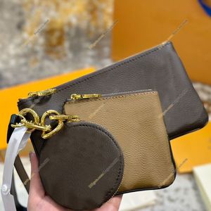 femmes porte-monnaie clé pochette sacs à main portefeuille sac accessoires porte-carte marron lettre fleur bracelet pochettes avec boîte 3pcs ensemble 207j