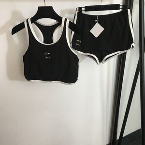 Survêtements en coton pour femmes, ensemble gilet et short de luxe, noir, décontracté, Yoga, deux pièces, Sport doux