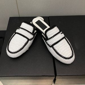 Dames gehaakte geweven platte hakken slippers gevlochten laarsjes dames slip-on sandalen warme glijbaan ontwerper bruiloft schoenen doucheruimte muilezel flip flops loafers jurk schoen