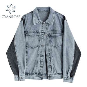 Womens Bebouwde Patchwork Denim Jas Jas Pocket Cardigan Retro Bovenkleding Vrouwelijke Streetwear Baggy Harajuku BF Top 210515