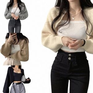 Mujeres recortadas encogiéndose de hombros suéteres LG manga abierta FRT Cardigan Boleros Chaquetas de punto ligero Tops de mantón Cubrir N7YF t6IS #