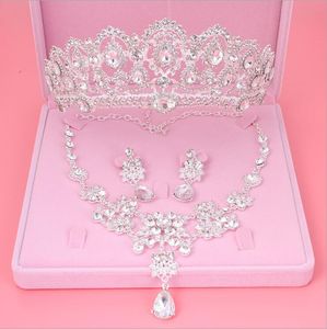 Womens Crystal Parel Sieraden Haar Kroon Hoofddeksel Ketting Hanger Oorbellen Sets