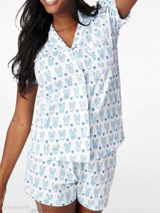 Mujer linda rodillo de pajama de conejo y2k mono impresión prefabricada de 2 piezas set camiseta de manga corta pj shorts ropa casual camiseta 01