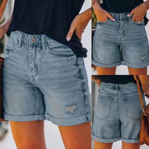 Dames denim shorts zomer casual hoog getailleerde jeans met gevouwen zoom voor junioren sexy 240307