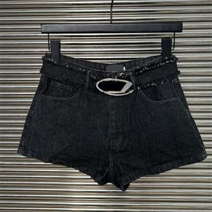 Vrouwen denin shorts jeans met taille riem zwarte zomer casual dagelijkse jean shorts luxe designer street style ins mode shorts
