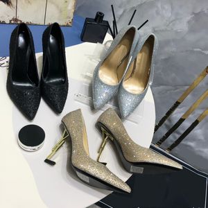 femmes designe chaussures à talons hauts simples creux orteils pointus chaussures habillées paillettes diamant soie parti chaussures de mariage strass sexy et polyvalent banquet avec boîte