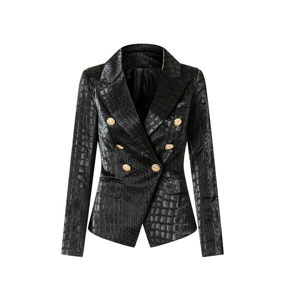 Diseñador para mujer Biker Chaquetas de cuero Abrigos Piel de vaca Patrón de cocodrilo delgado Ajuste Abrigos cortos de motocicleta Tops femeninos