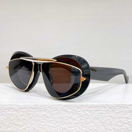 Lunettes de soleil en fibre d'acétate noir pour femmes, double monture en métal, lunettes de soleil aviateur, mode rétro, lunettes de voyage et de vacances LW40120I de qualité supérieure