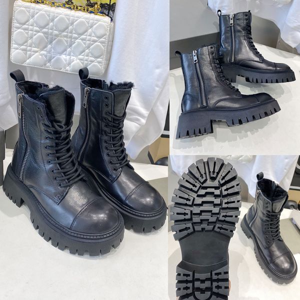 Botas de diseñador para mujer Botas de invierno Botas de plataforma con forro de piel Botas Martin Botas de cuero de vaca Nuevo estilo Bota de motocicleta Botas de moda