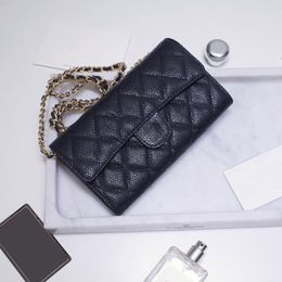 Designer pour femmes portefeuille en cuir caviar sacs noirs 18 cm mollet de falaise dorée de la chaîne matelasse matelasse