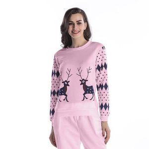 Womens Designer Christmas Deer Print Ronde hals Pullover Seizoen Sweater Plus Velvet Shirt met lange mouwen Dames