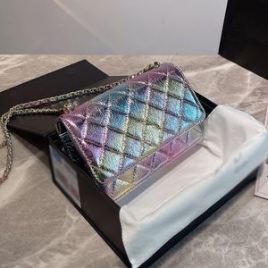 Diseñador para mujer Bolsos de mano con solapa clásica Monedero mini Teñido Arco iris Gradiente Cadena de metal Bolso de piel de cordero Sirena Princesa Bolsa de mensajero Bolso Coi