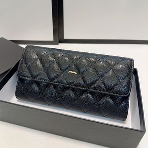 Femmes Designer Classique Flap Long Billfold Noir Portefeuille Caviar Cuir De Vachette En Cuir De Veau Diamant Treillis Porte-Carte Muti Pochette SNAP Bourse 19X10CM Pochette À Glissière