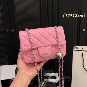 Damesontwerper Classic Mini Flap Square gewatteerde schoudertassen met zilveren kralen bal portemonnee shw crossbody handtassen outdoor sacoche ijdelheid make -up portemonnee 17x12cm